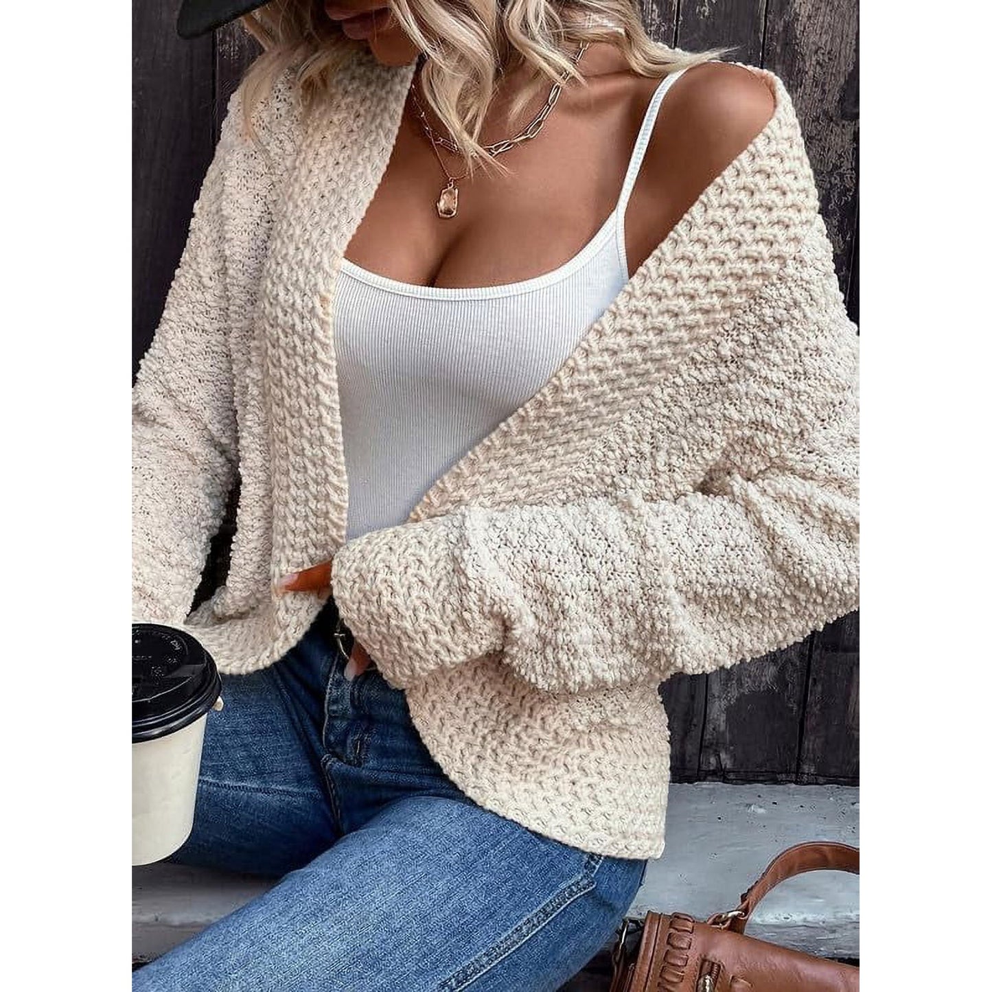 Womens Cardigan Fashion Casual Open Front Long Sleeve Chunky Knit Cardigans Sweaters Outerwear Coats