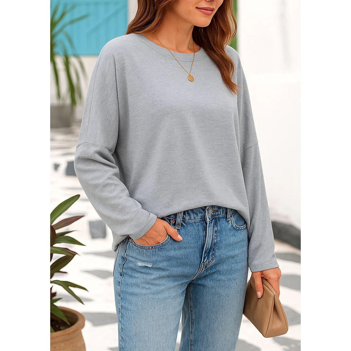 Women's Tops Plus Size 3/4 Length Long Sleeve Shirts Dressy Casual V Neck Tunic Blouses (M-4XL)