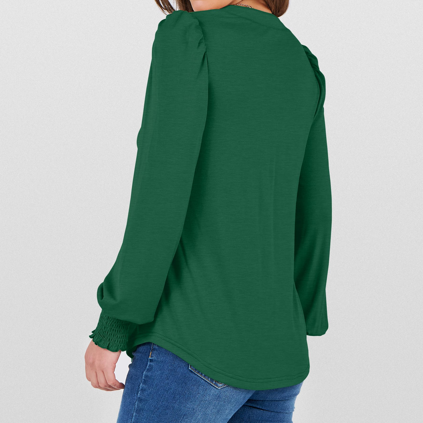 SOMER Womens Tops Fall Long Sleeve Shirts Business Casual V Neck Loose T-Shirts Dressy Work Tops with Smocked Cuffs