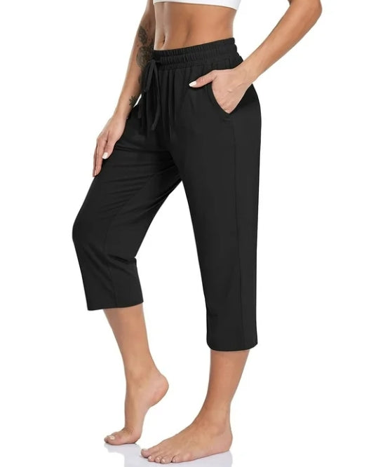SOMER 2-Pack Yoga Pants with Pockets for Women Capri Flared Pants High Waist Drawstring Workout Pants Casual Work Pants Flare Leggings for Summer