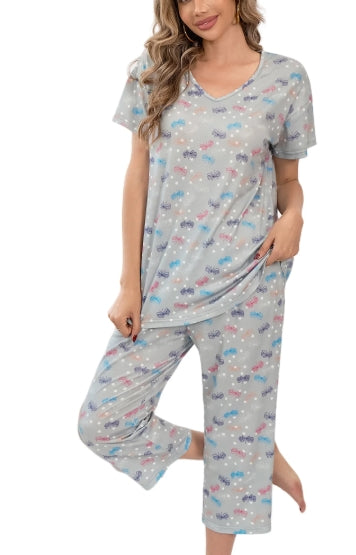 SOMER Womens Pajama Sets Cotton Pj Set Short Sleeve Top With Capri Pants Sleepwear 2 Piece Lounge Set