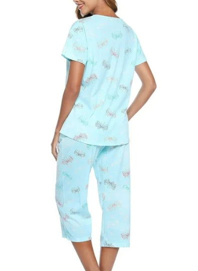 SOMER Womens Pajama Sets Cotton Pj Set Short Sleeve Top With Capri Pants Sleepwear 2 Piece Lounge Set
