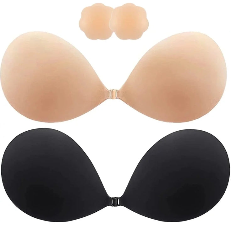 SOMER 2 Pairs Backless Bra, Sticky Bra, Reusable Adhesive Bra, Strapless Bras for Women, Push Up Backless Strapless Bra for Backless Dress Top, Adhesive Invisible Lift Up Bras with Nipple Covers