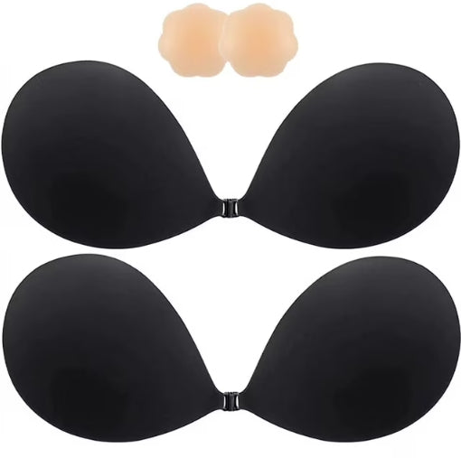 SOMER 2 Pairs Backless Bra, Sticky Bra, Reusable Adhesive Bra, Strapless Bras for Women, Push Up Backless Strapless Bra for Backless Dress Top, Adhesive Invisible Lift Up Bras with Nipple Covers