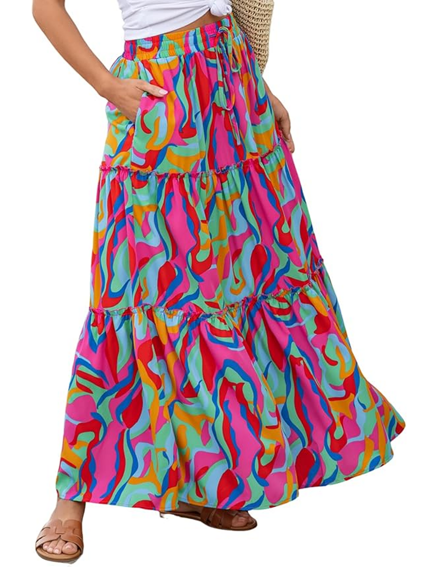 SOMER Skirts For Women Casual High Waist Tie Paisley Print Long Maxi Skirt With Pockets