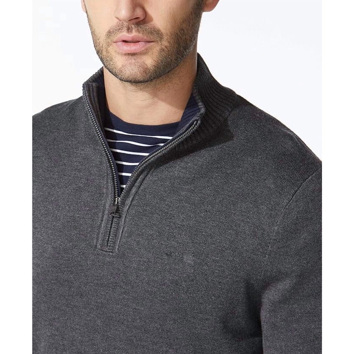 Puztloy Mens Quarter Zip Up Sweaters Mock Neck Pullover Casual Polo Sweaters