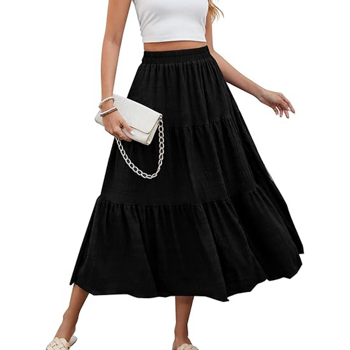 SOMER Skirts For Women Flowy Maxi Skirt Summer Pleated High Waisted Casual Long Skirts With Pockets