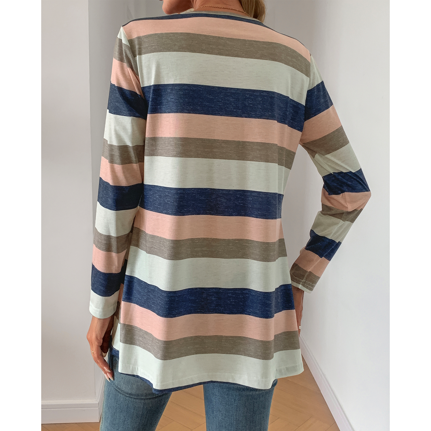 SOMER Women Stripe Tshirts Flowy Long Sleeve V Neck Tunic Top Trendy A-Line Blouses for Going out