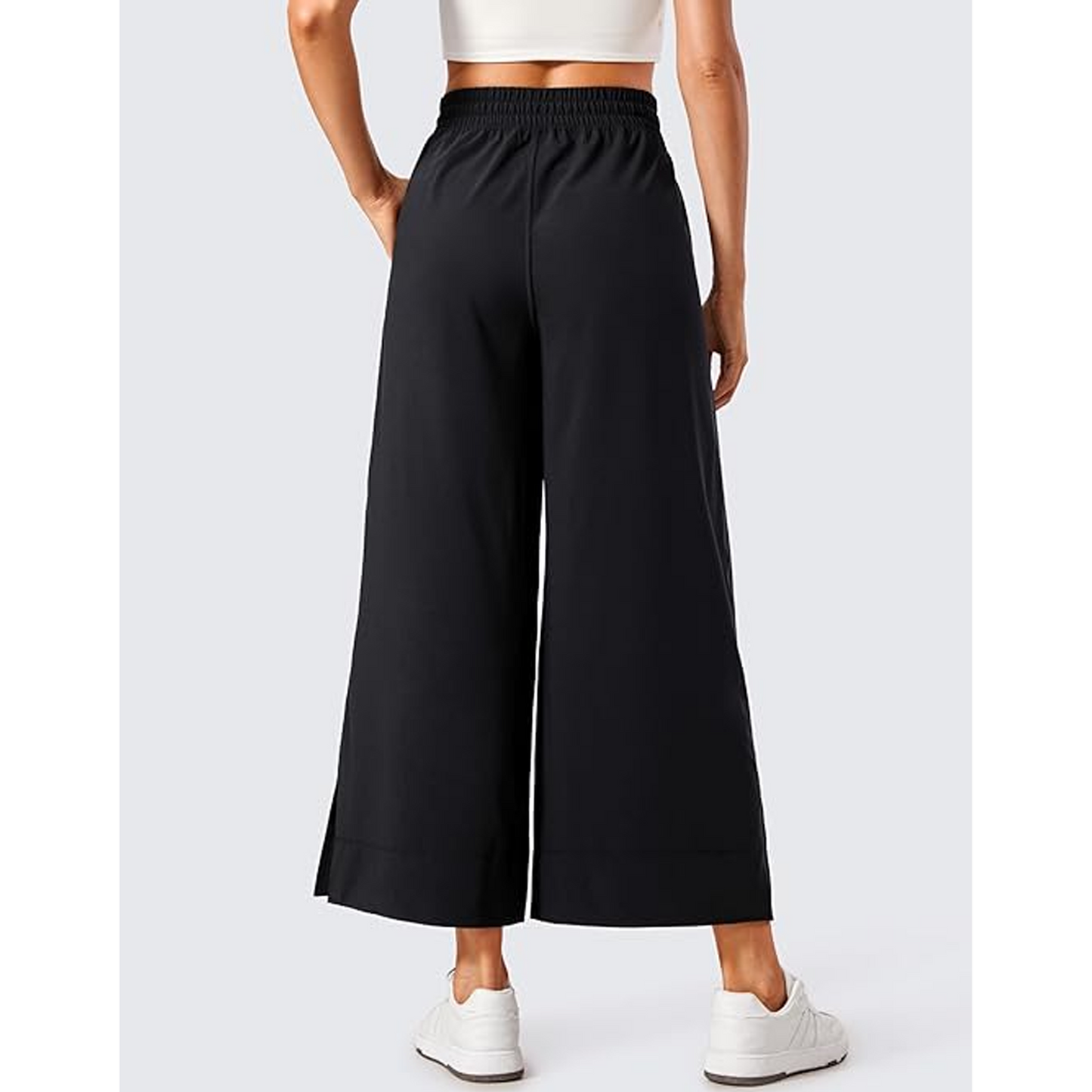SOMER Women’s Wide Leg Cropped Sweatpants Flowy Yoga Lounge Pants High Waisted Lightweight Loose Fit Casual Pants Drawstring With Pocket Black