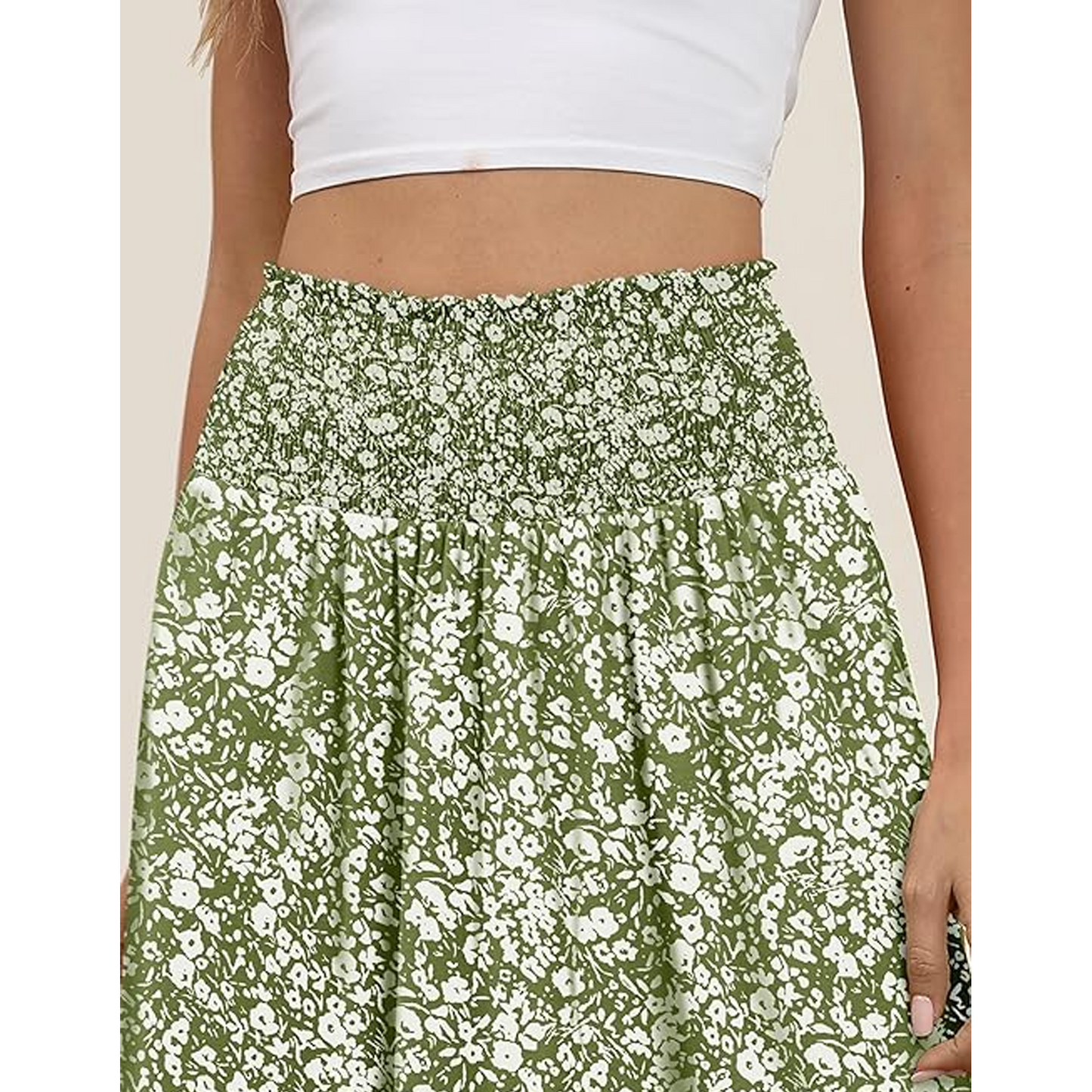 SOMER Skirts For Women Summer Boho Floral High Waisted Flowy Swing Pleated Beach Long Skirt With Pockets