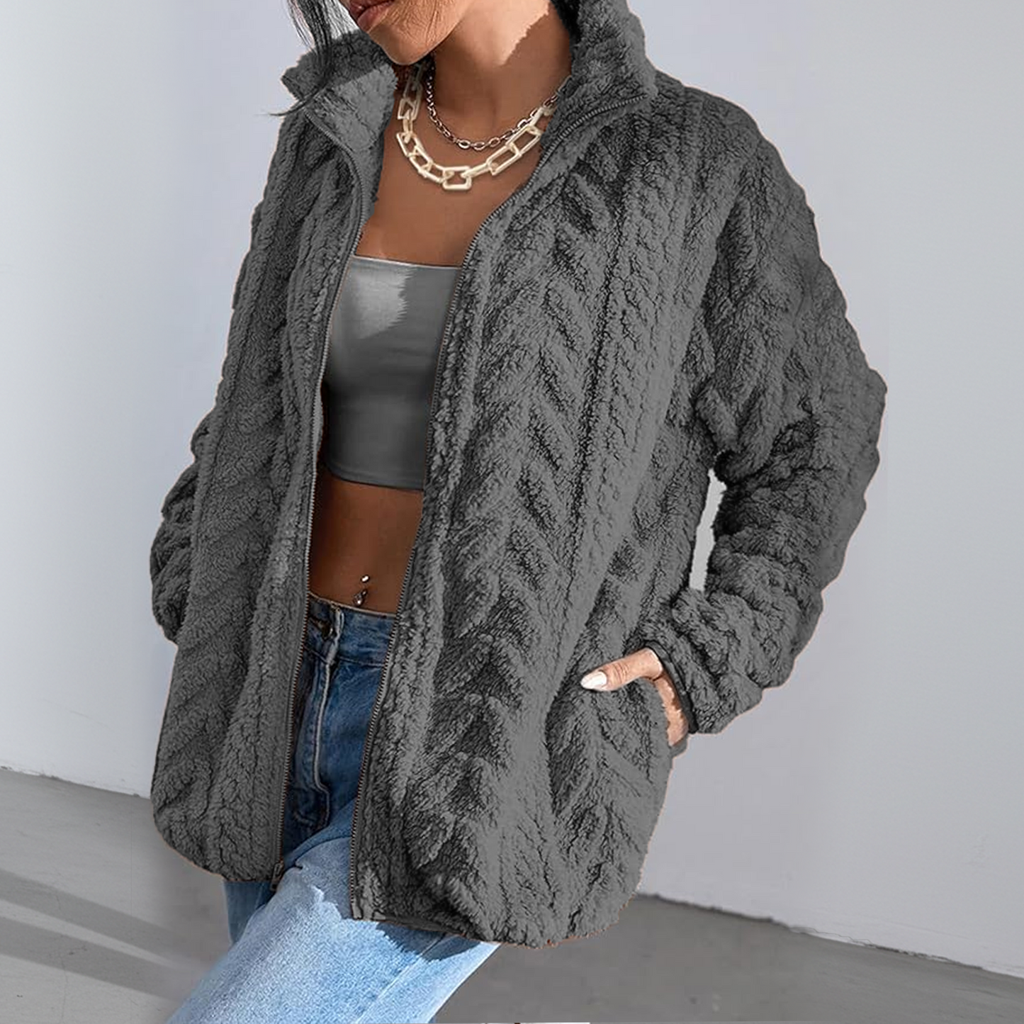 SOMER Fleece Jacket Women Fall Coats Sherpa Jacket Women Long Sleeve with Pockets Zip up Soft Warm, 2025 Winter