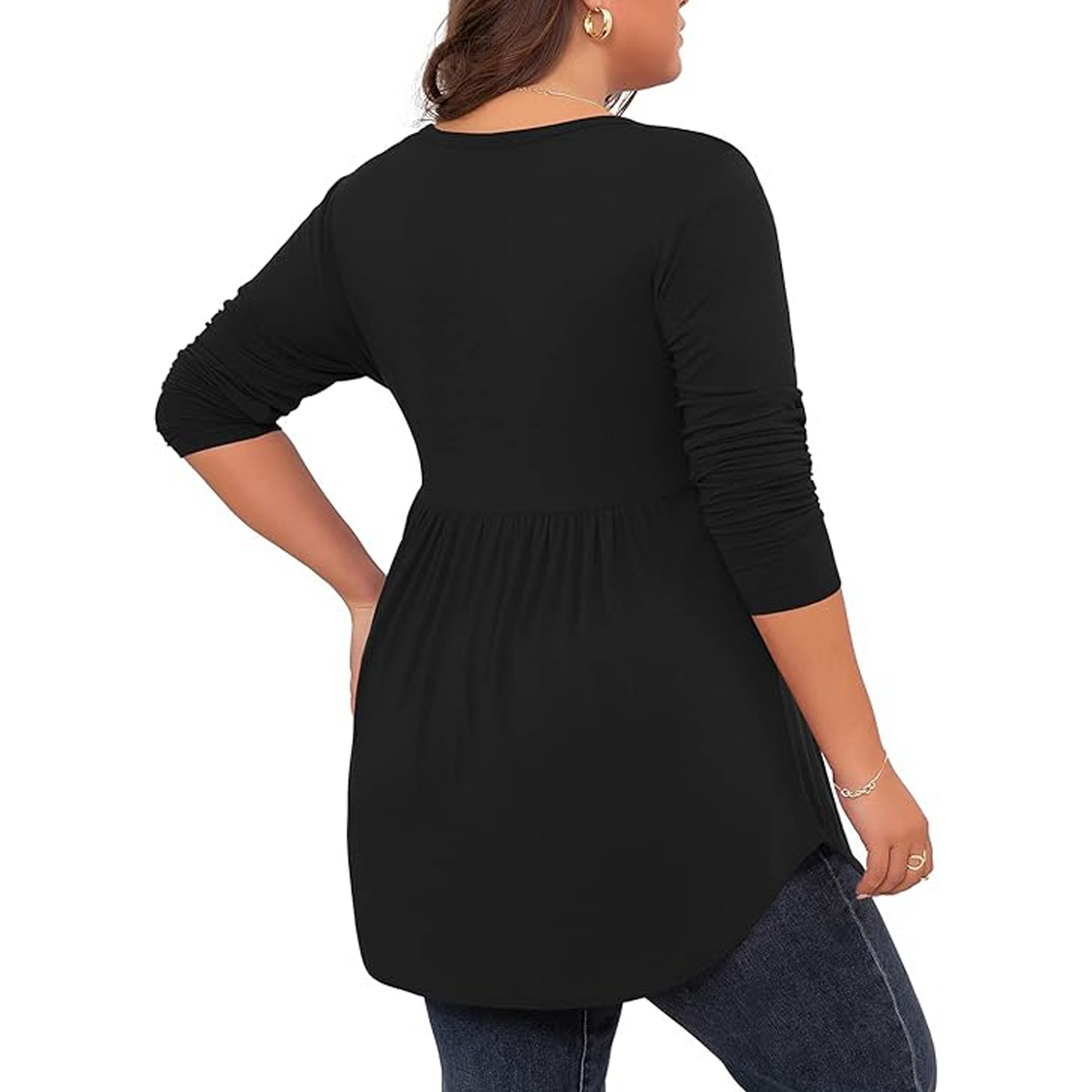 SOMER Plus Size Tops Women Blouses Shirts V Neck Button Tunic Tops Casual Long Sleeve Swing Flowy Blouse