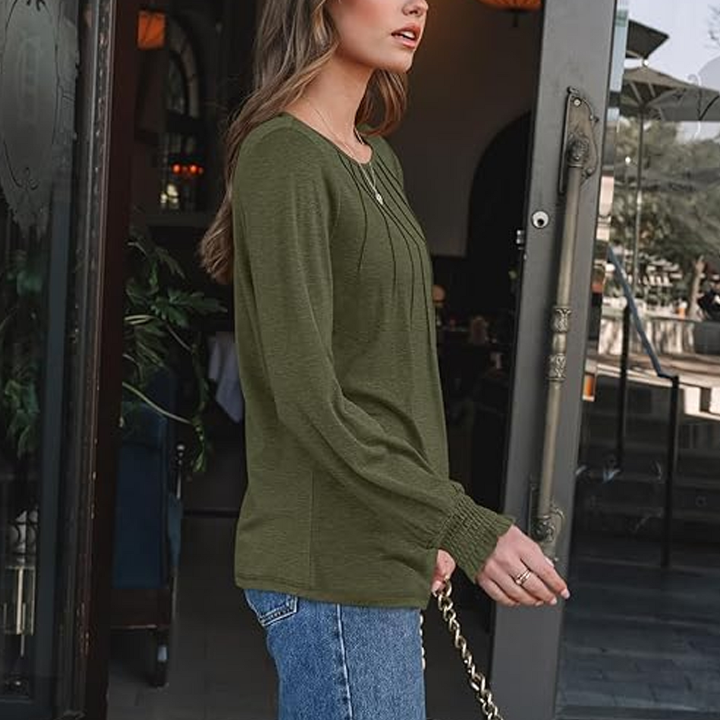 SOMER Womens Tops Fall Long Sleeve Shirts Business Dressy Casual Blouses for Women Pleated Trendy Tops 2025