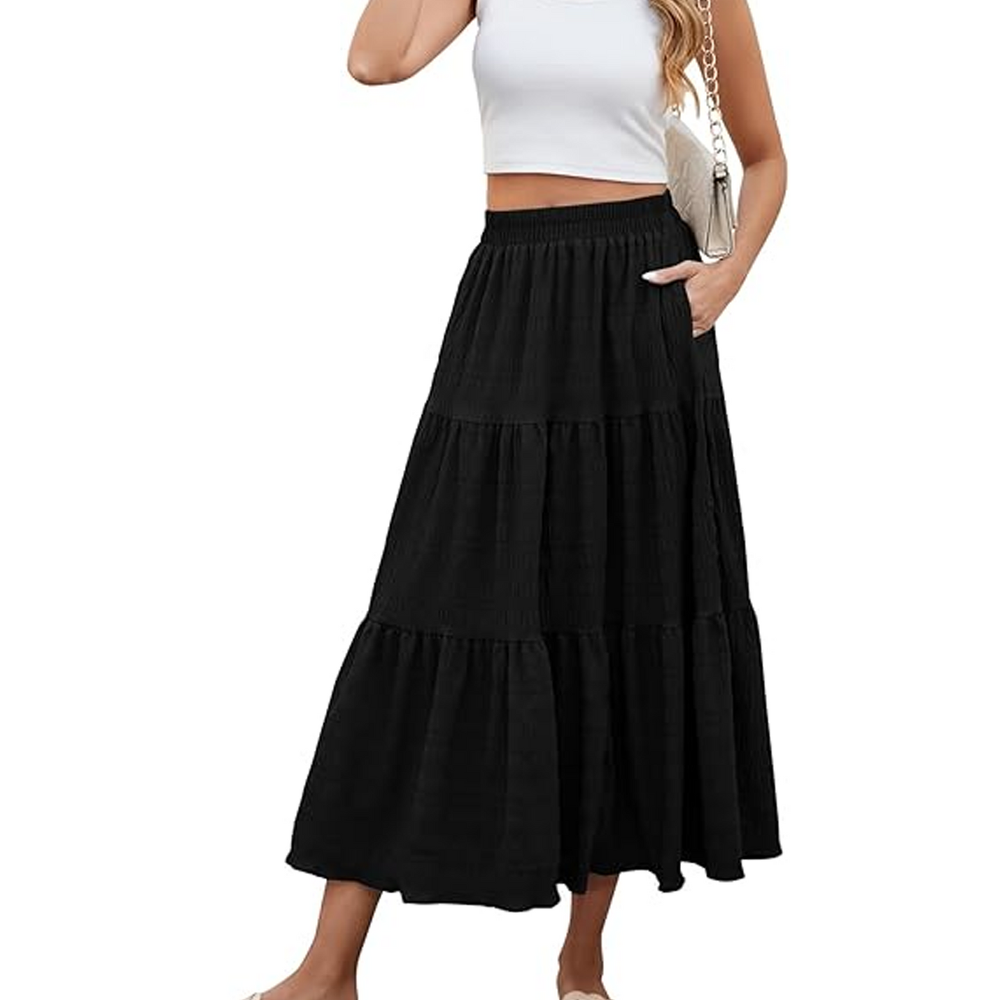 SOMER Skirts For Women Flowy Maxi Skirt Summer Pleated High Waisted Casual Long Skirts With Pockets