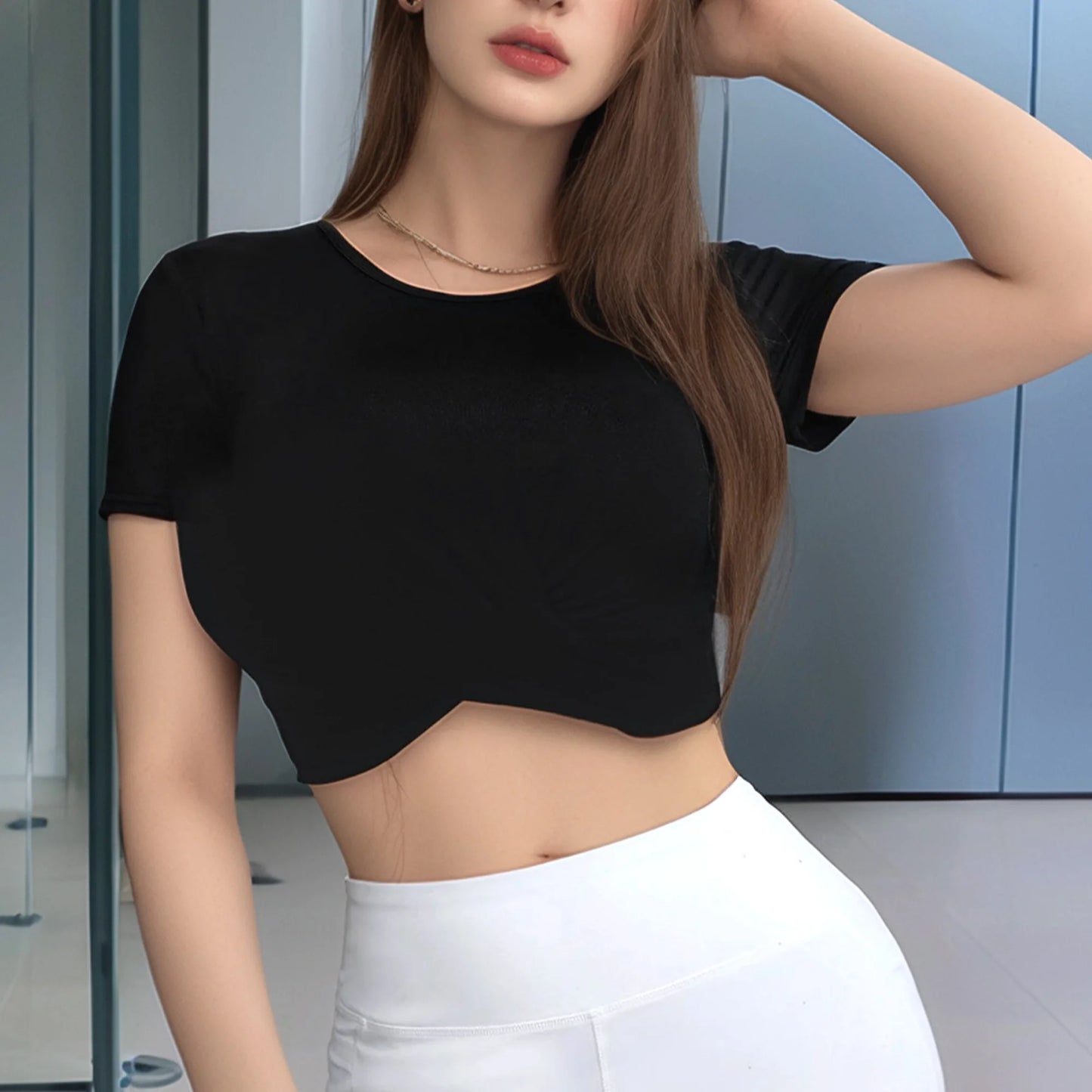 SOMER Women's Summer Crop Tops Short Sleeve Fitted T Shirts with Round Neck Twist Front Going T-Shirt