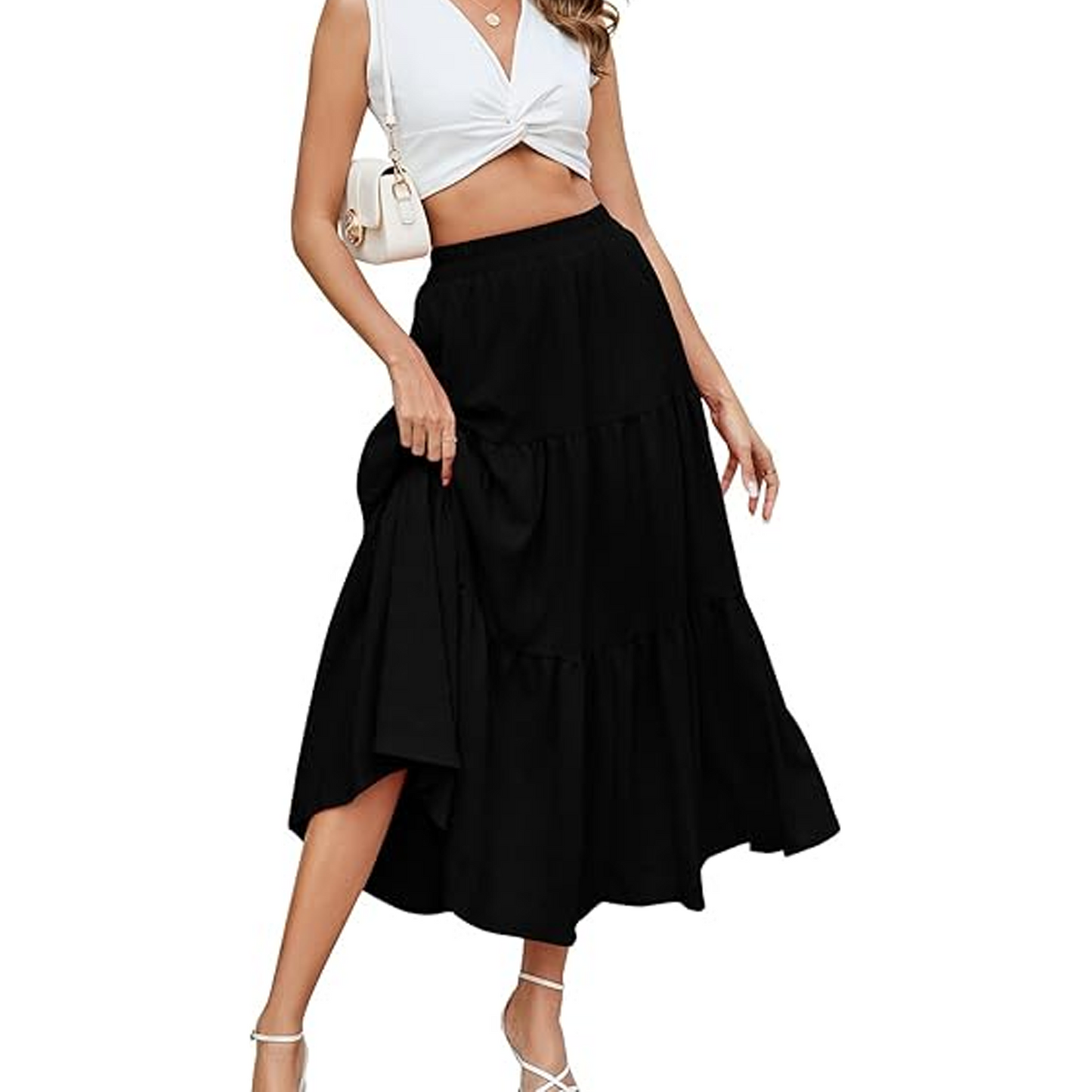SOMER Skirts For Women Flowy Maxi Skirt Summer Pleated High Waisted Casual Long Skirts With Pockets
