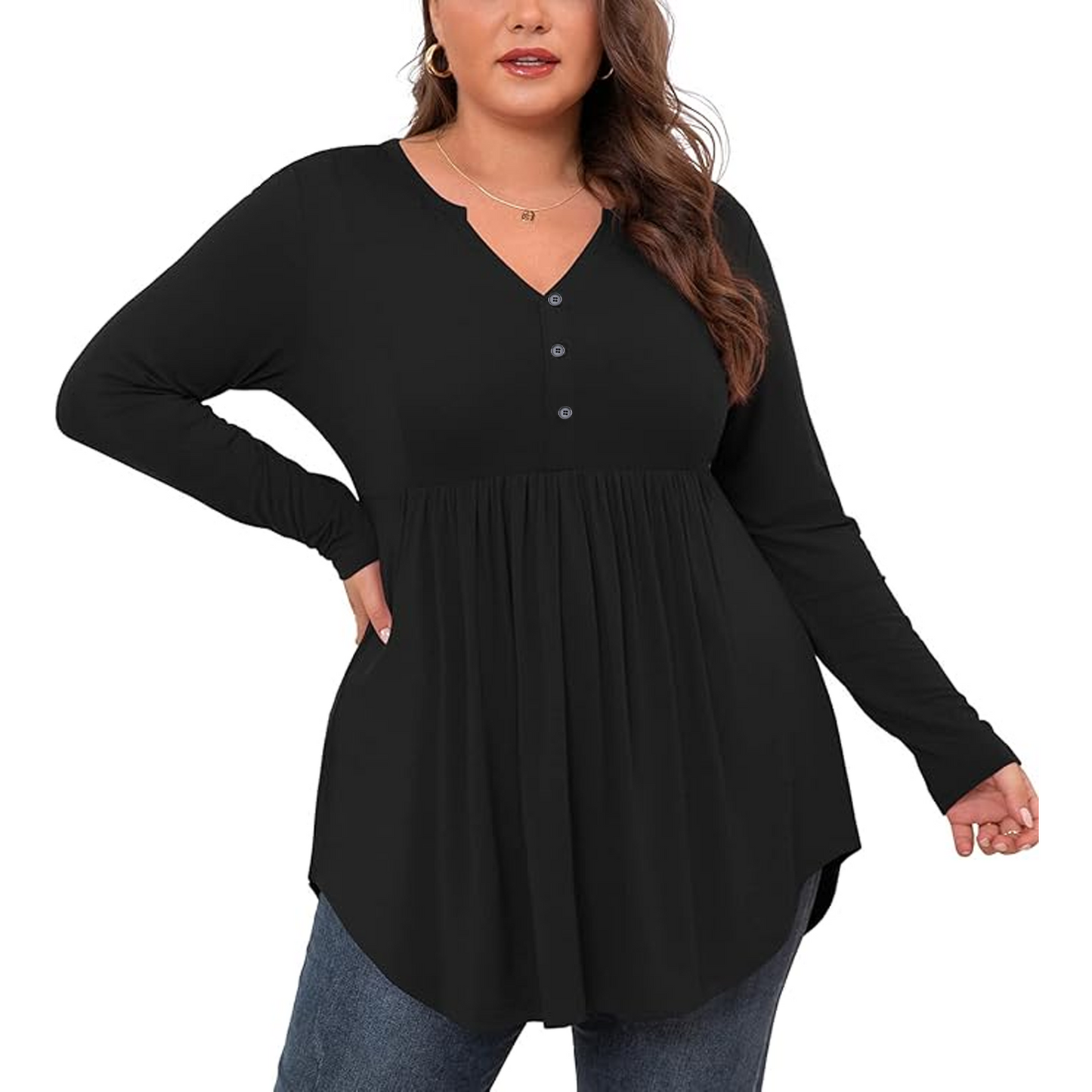 SOMER Plus Size Tops Women Blouses Shirts V Neck Button Tunic Tops Casual Long Sleeve Swing Flowy Blouse