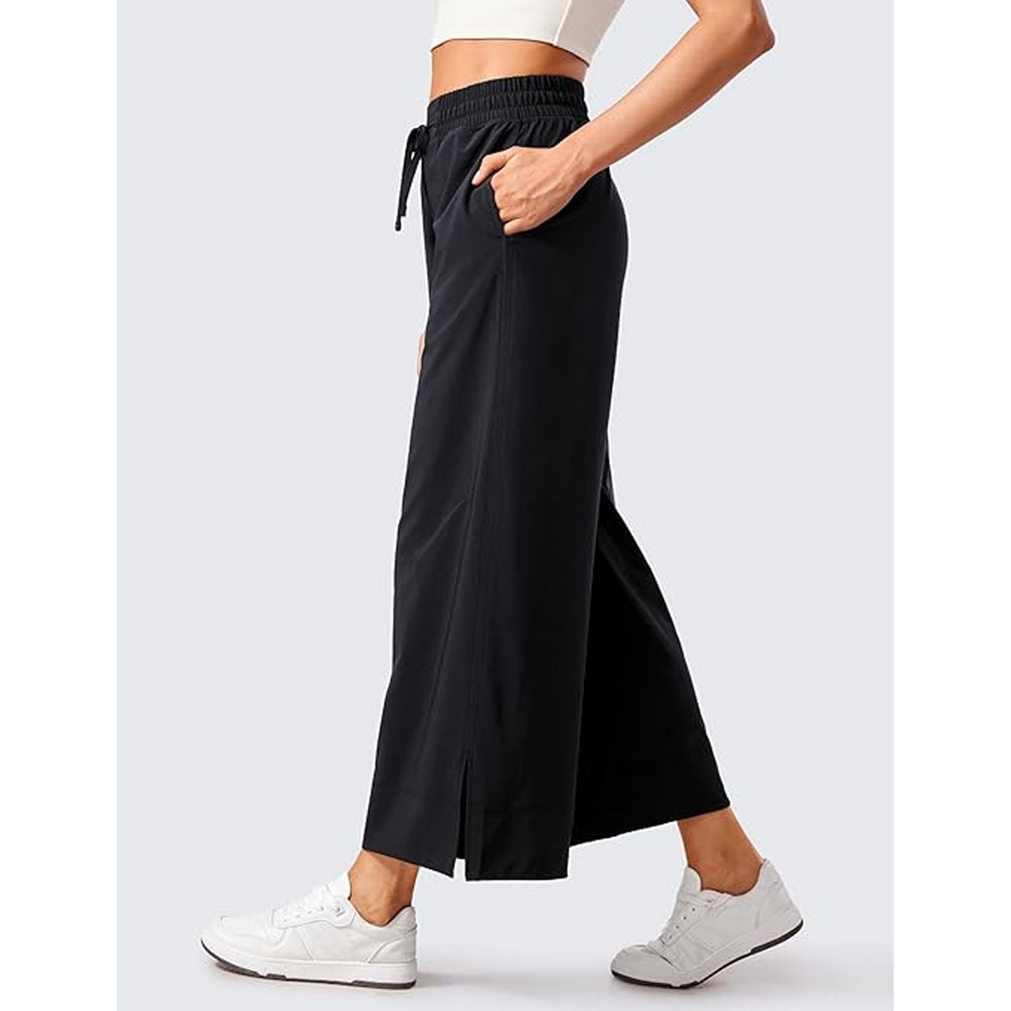 SOMER Women’s Wide Leg Cropped Sweatpants Flowy Yoga Lounge Pants High Waisted Lightweight Loose Fit Casual Pants Drawstring With Pocket Black