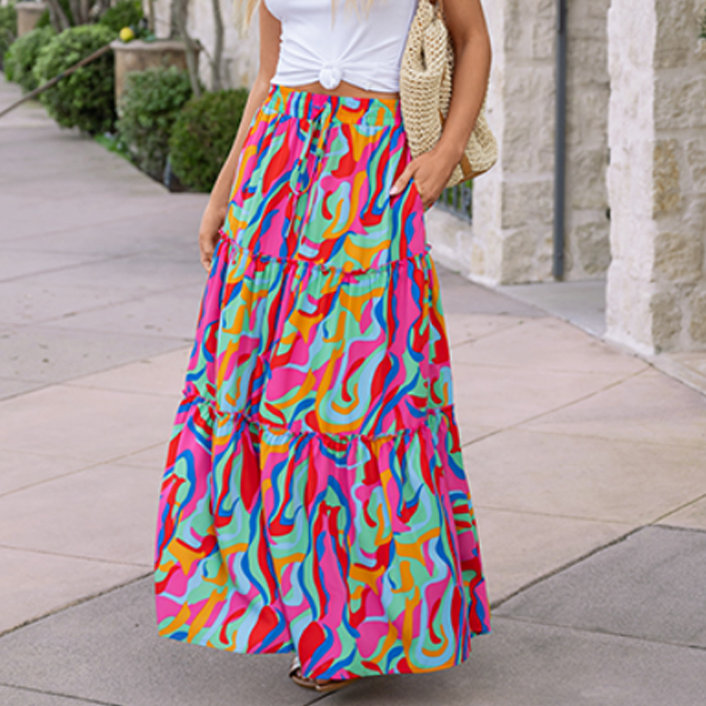 SOMER Skirts For Women Casual High Waist Tie Paisley Print Long Maxi Skirt With Pockets