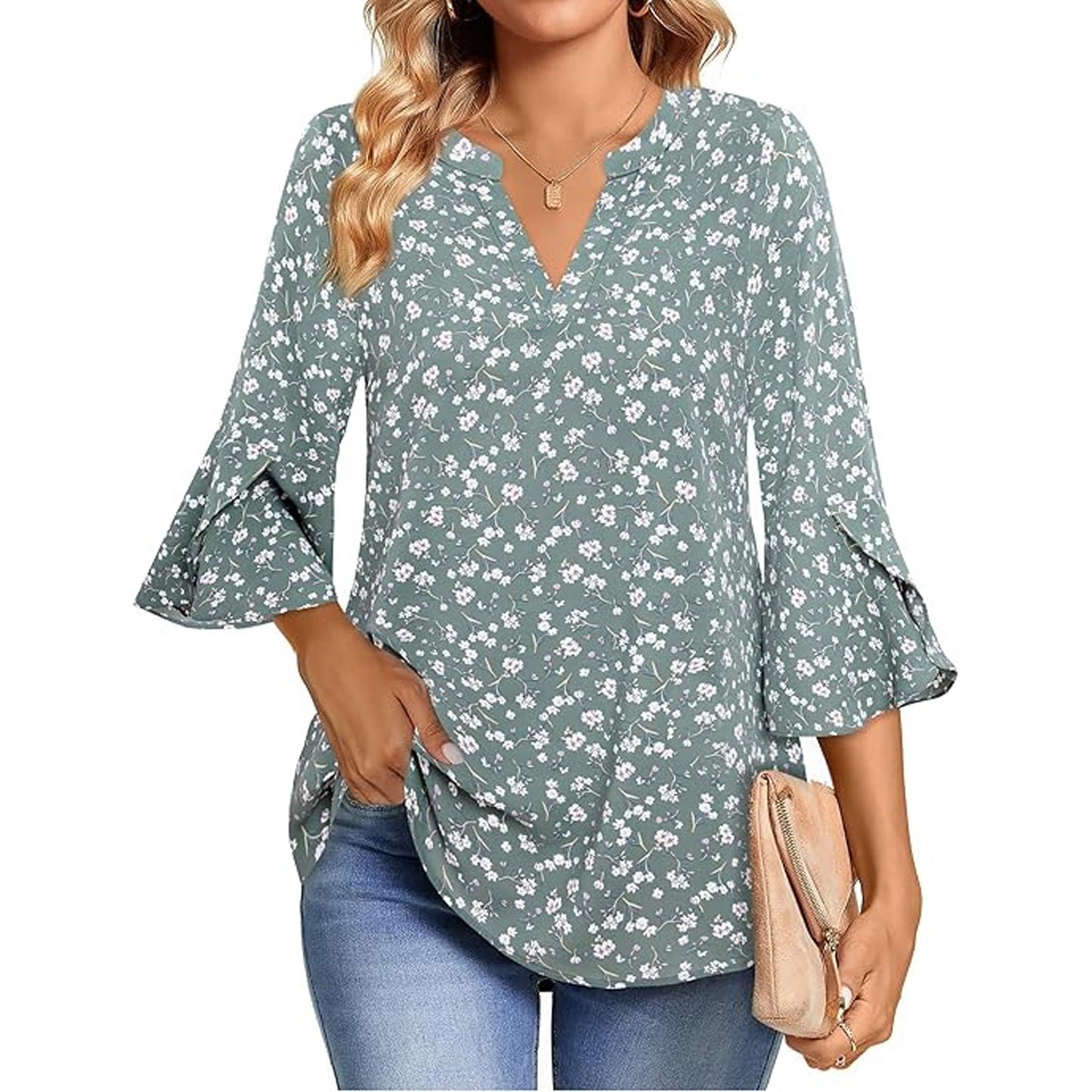 UVN Blouses for Women Pleated Long Sleeve Shirts Crew Neck Dressy Casual Tunic Tops
