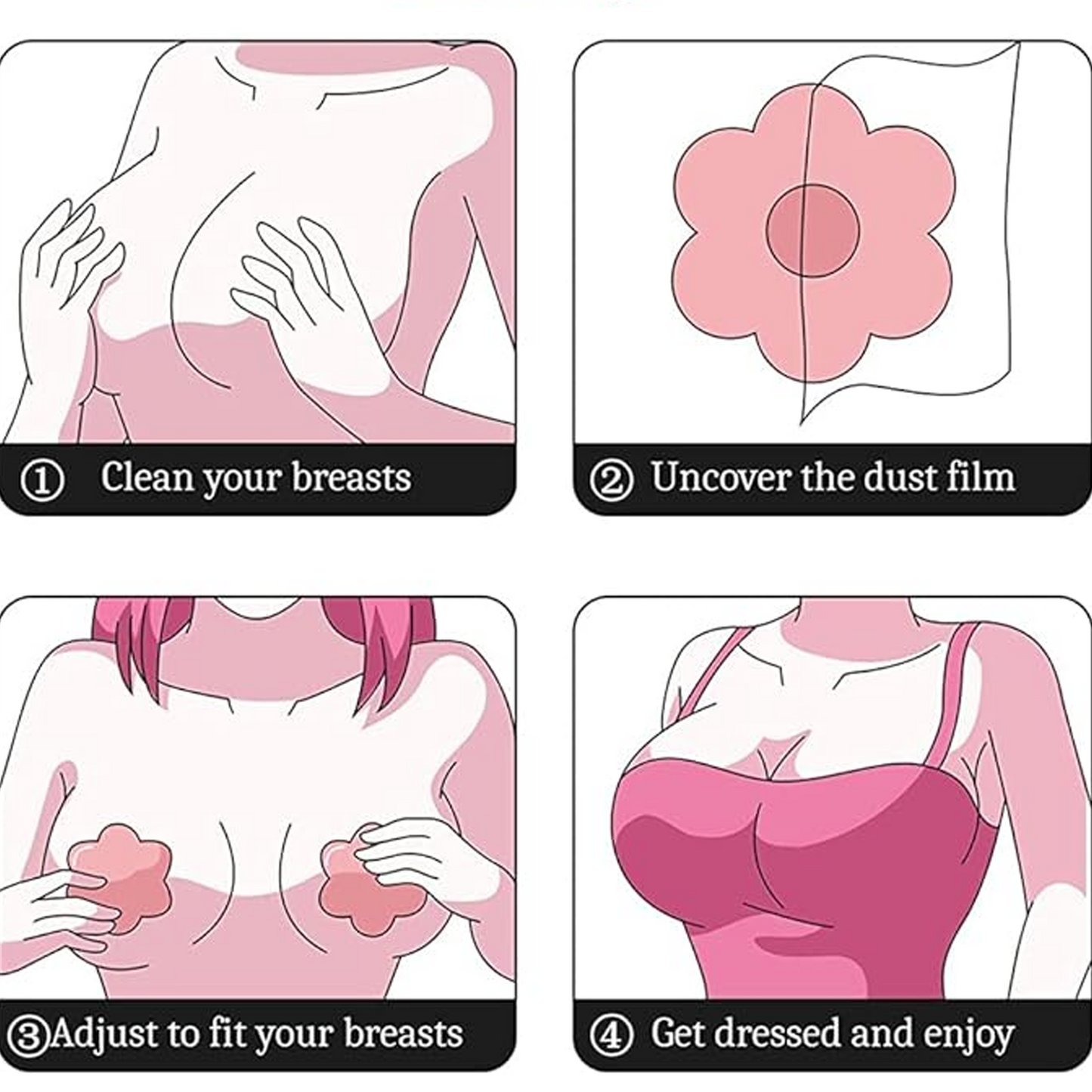 SOMER 50 Pairs Sticky Bra, Disposable Nipple Covers for Women, Plum Blossom Shaped Breast Stickers, Non-Woven Fabric Chest Pasties