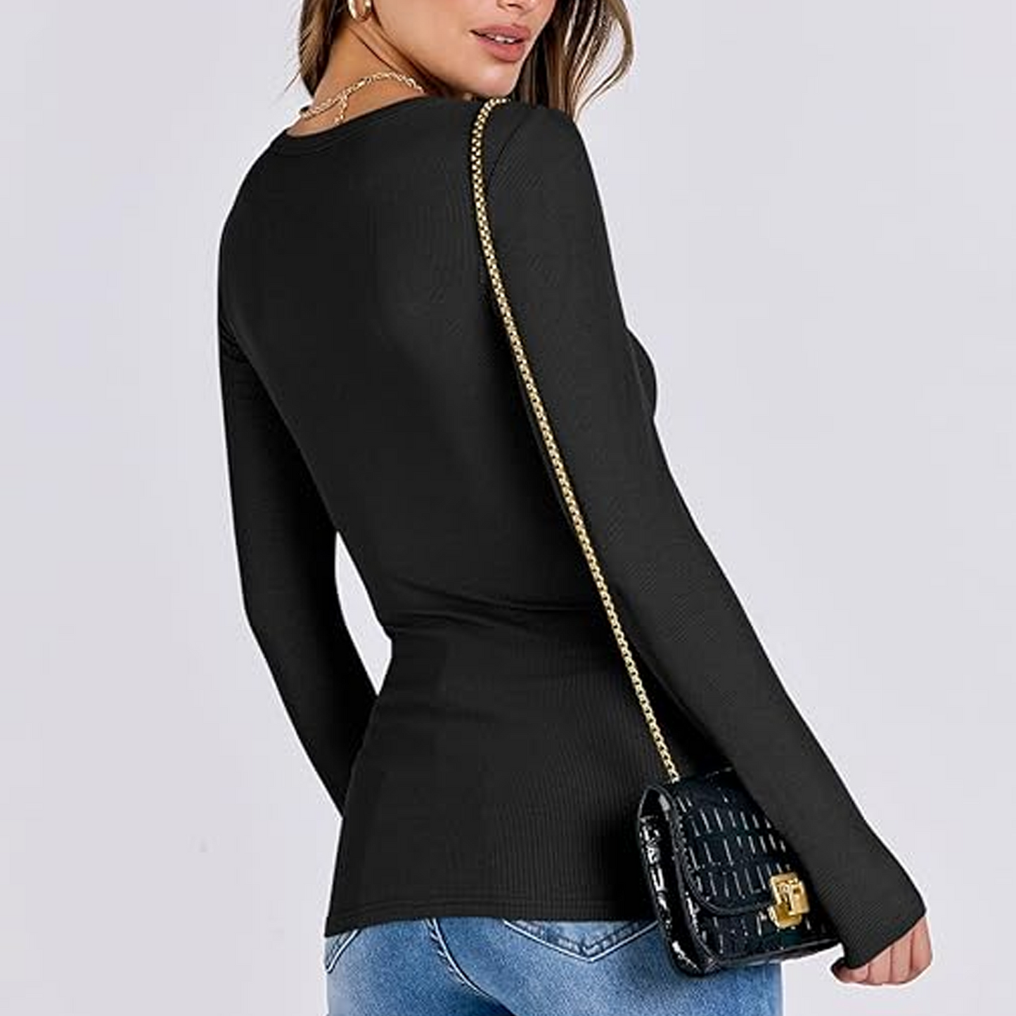 Fantaslook Fitted Long Sleeve Shirts for Women Stretch Casual Basic Tops Crewneck Ribbed Tees Shirts