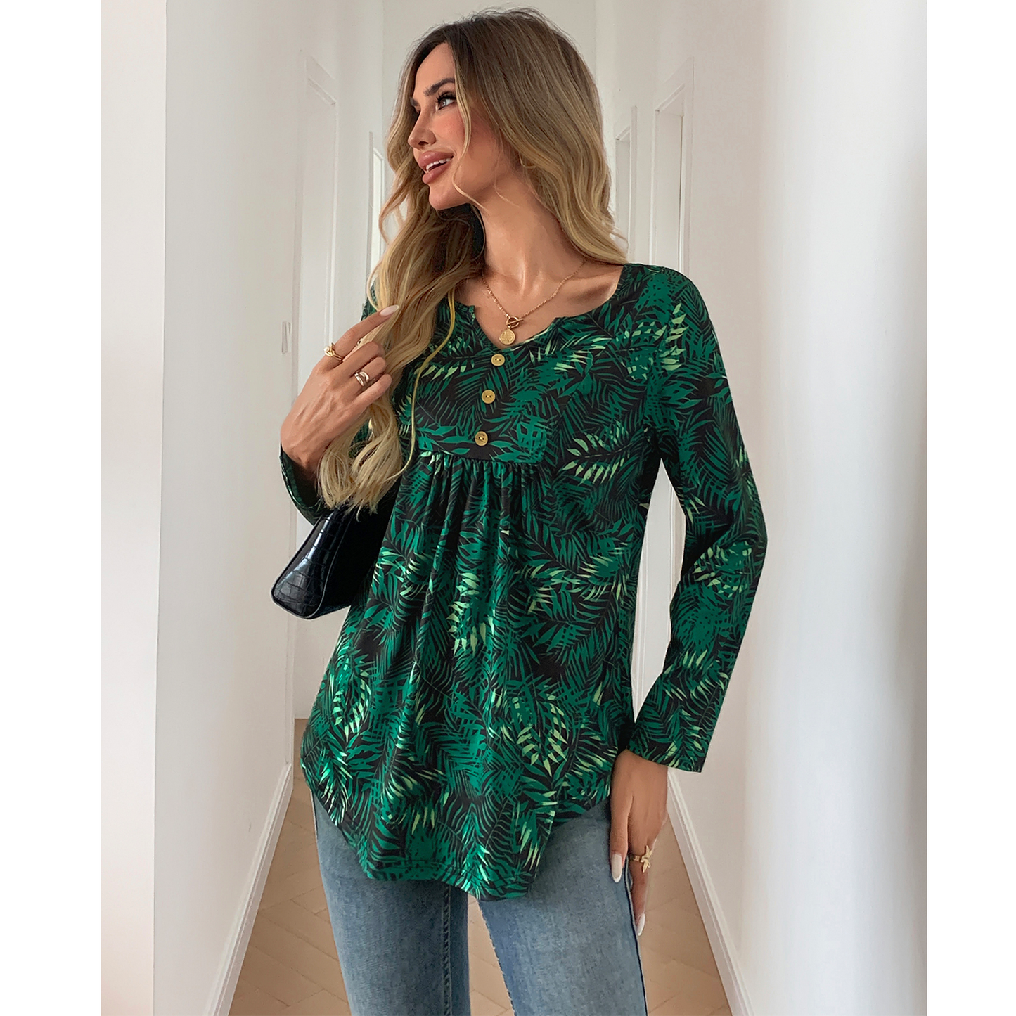 SOMER Womens Floral Tunic Top Casual Pleated Long Sleeve Blouse for Going Out,2025