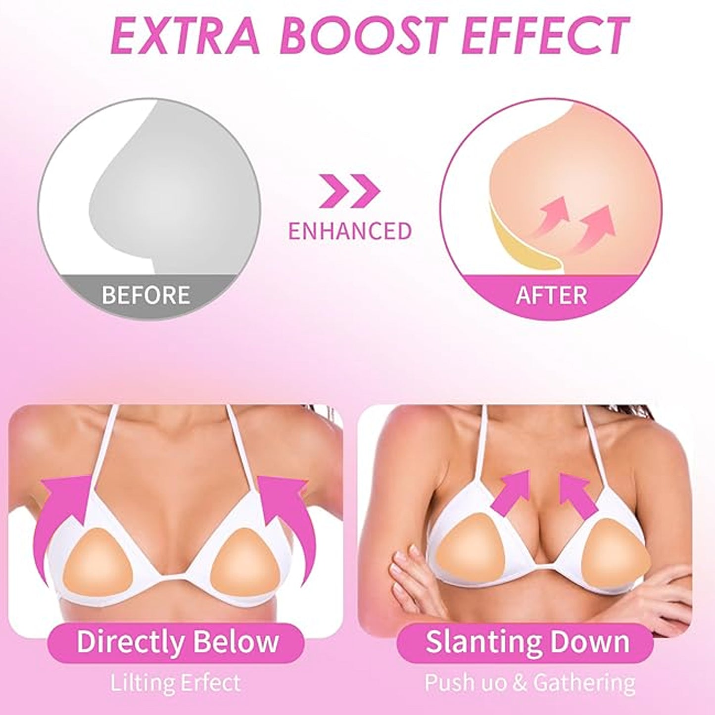 SOMER 2 Pairs Strapless Bra Invisible Lifting Bra Pads, Double-Sided Adhesive Push Up Sticky Bra Reusable for Dresses Bikinis (Skin Color)