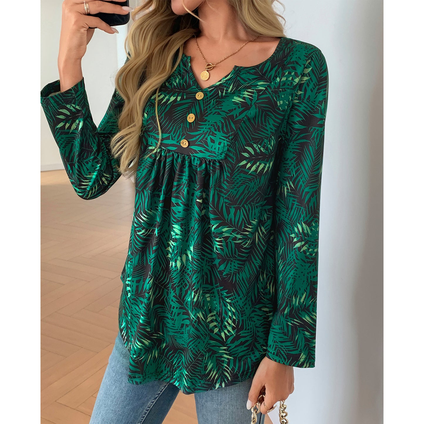 SOMER Womens Floral Tunic Top Casual Pleated Long Sleeve Blouse for Going Out,2025
