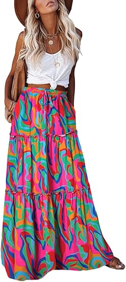 SOMER Skirts For Women Casual High Waist Tie Paisley Print Long Maxi Skirt With Pockets