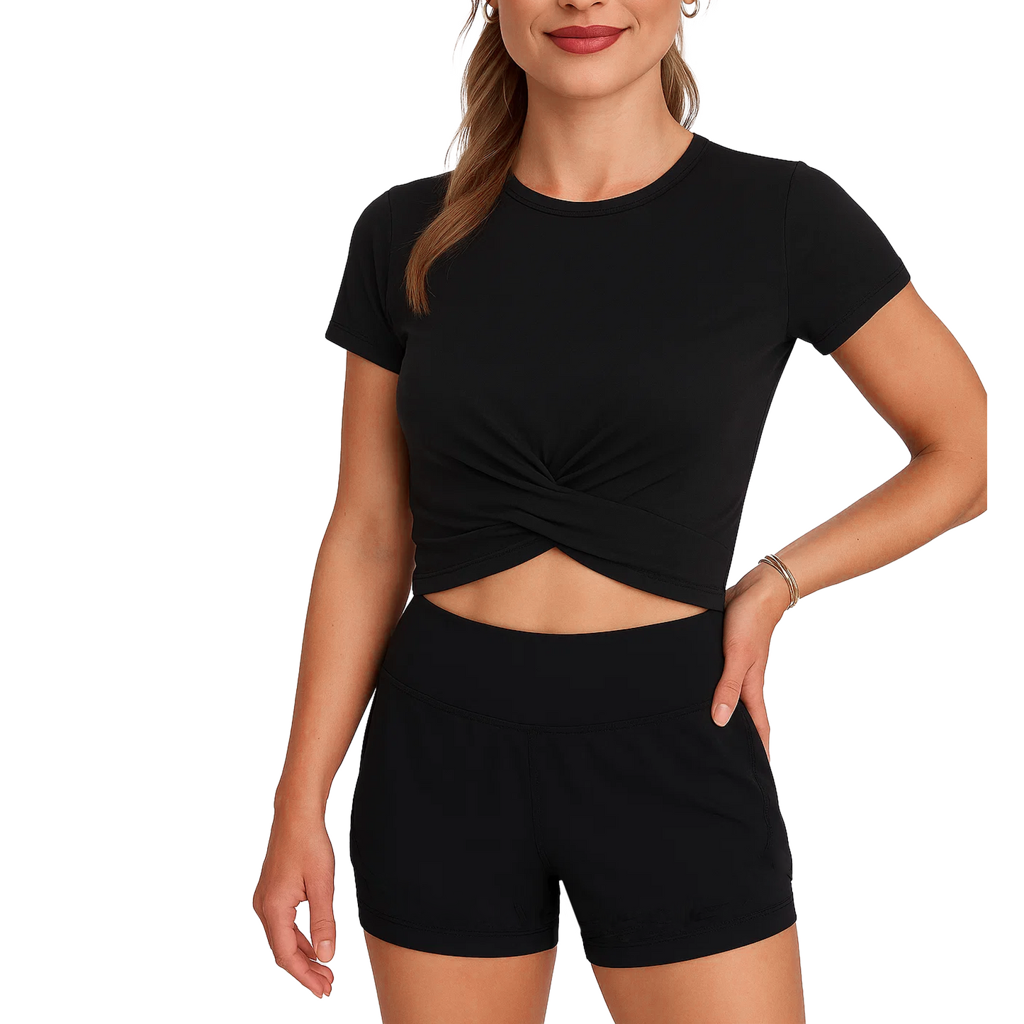 SOMER Women's Crop Tops Workout Gym Yoga Athletic Tank Tops Short Sleeve Shirt Twist Front Design Summer T-Shirt Black