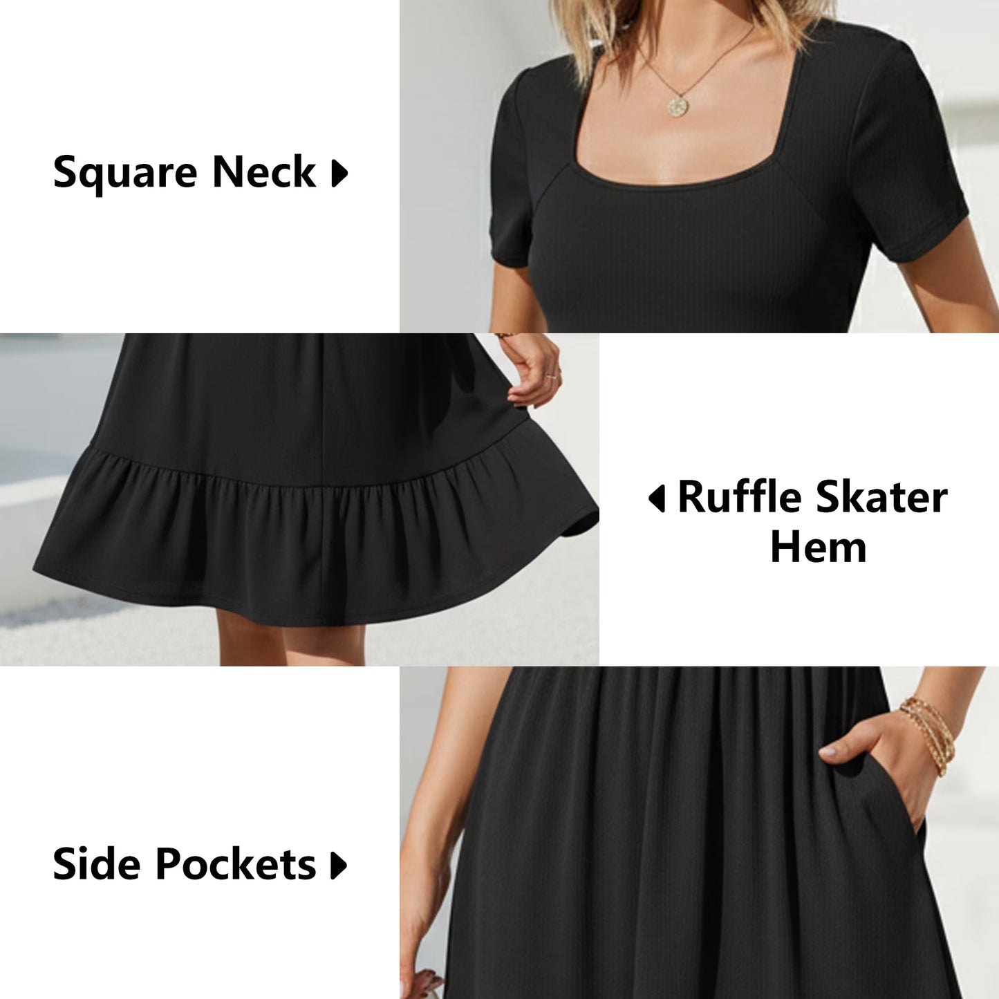 SOMER Women’s Dress Square Neck Sundress Short Sleeve Formal Ruffle Flowy Business Casual Midi Dress with Pockets 2026 Spring