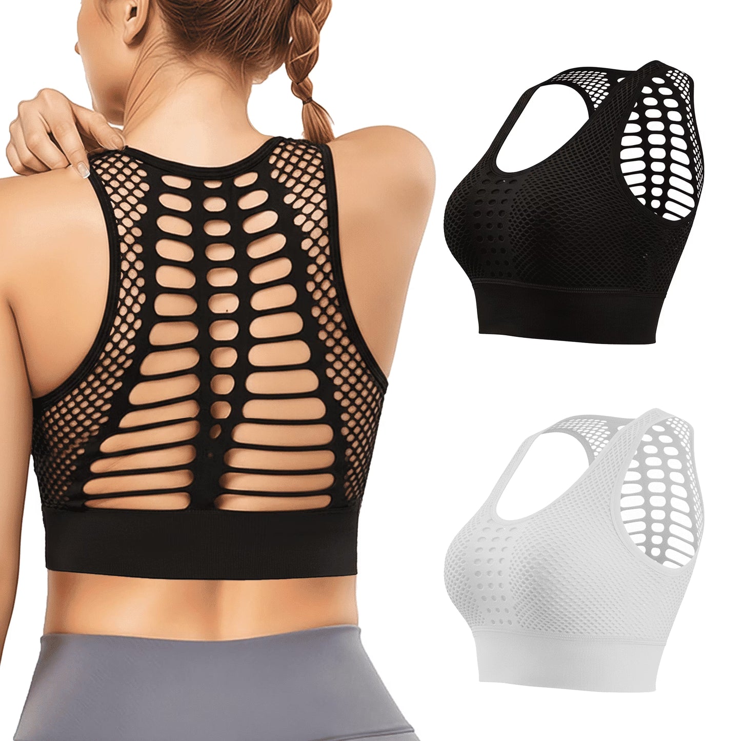 SOMER Women’s Sports Bra Strappy Back Padded Seamless Workout Bra High Impact Support Stretchy Yoga Tank Top for Gym Running Fitness
