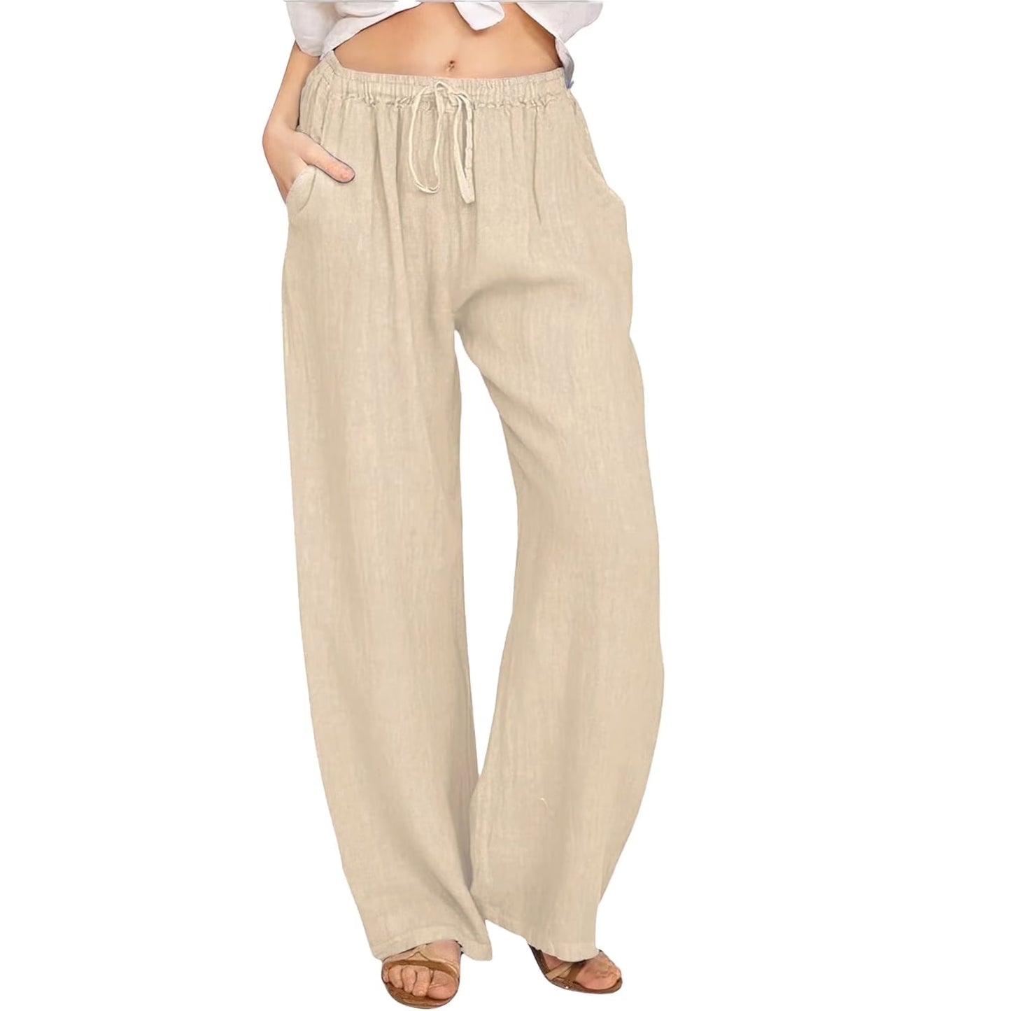 SOMER Pants for Women Flowy Casual Drawstring Waist Wide Leg Loose Linen Palazzo Pants with Pocket