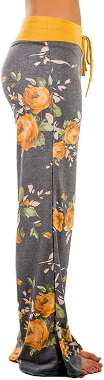 SOMER Lounge Pants for Women Casual Floral Wide Leg with Drawstring Comfy Palazzo Stretch Pajama Bottoms