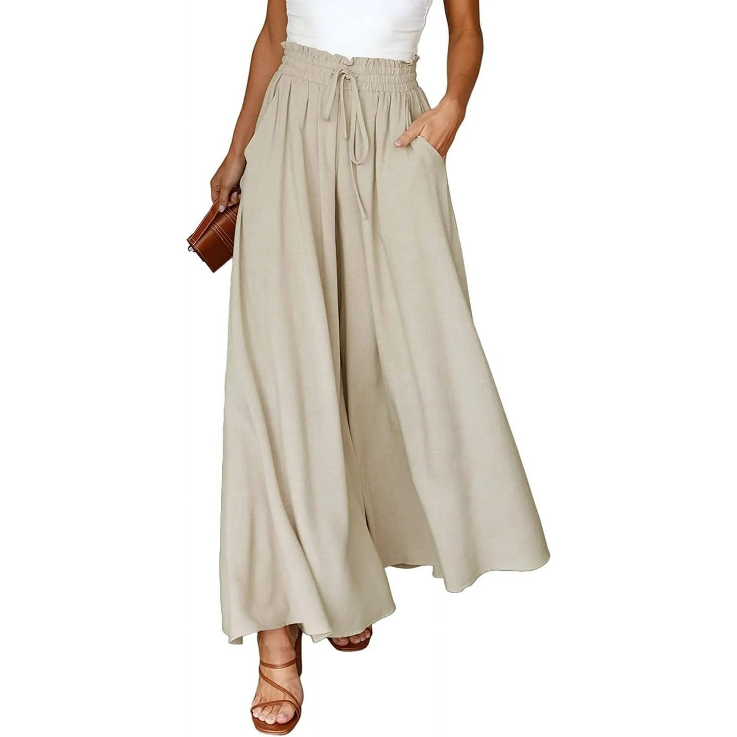 SOMER Pants for Women Flowy Dressy Casual Elastic High Waist Wide Leg Palazzo Pants with Pocket