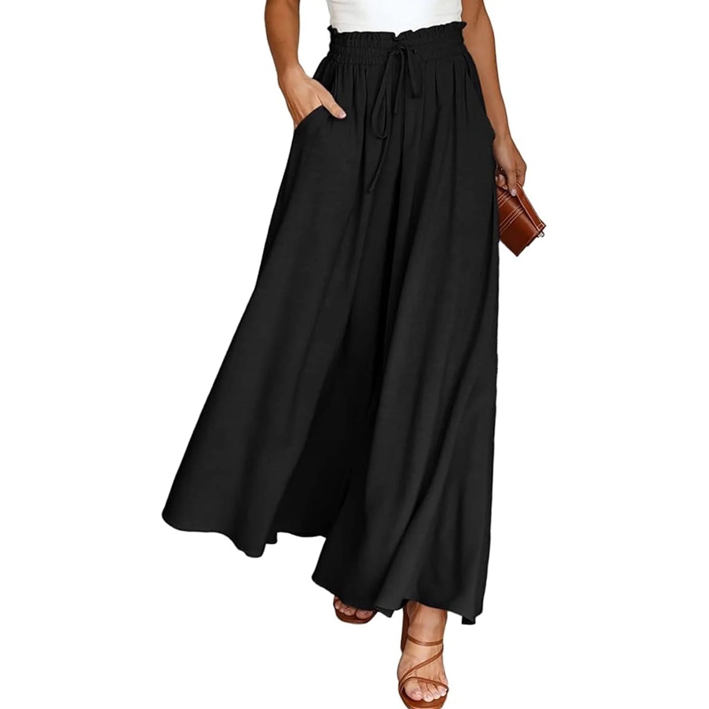 SOMER Pants for Women Flowy Dressy Casual Elastic High Waist Wide Leg Palazzo Pants with Pocket