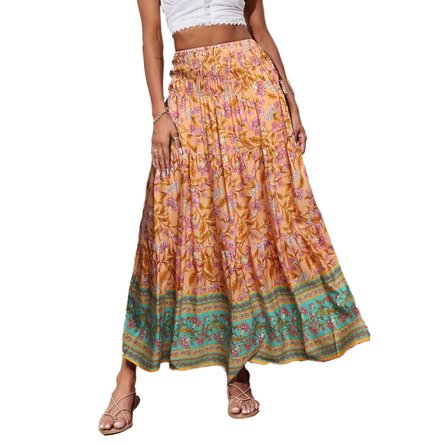 SOMER Skirts for Women Maxi Skirts Bohemian Flowy High Waist A Line Skirts Summer Pleated