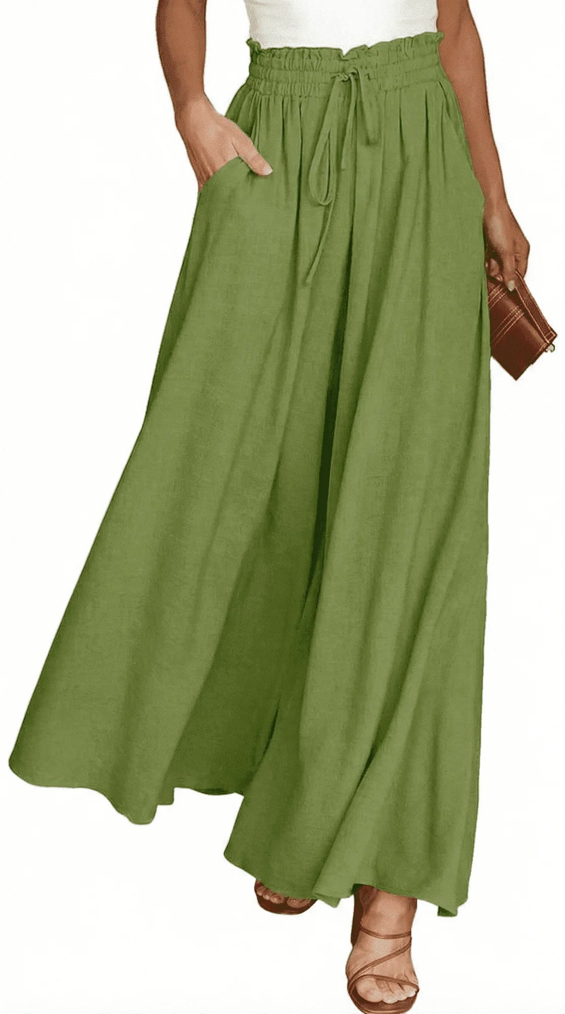 SOMER Pants for Women Flowy Dressy Pant Casual Wide Leg Palazzo Pants Elastic High Waist with Pocket
