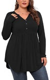SOMER Plus Size Tops Women Blouses Shirts V Neck Button Tunic Tops Casual Long Sleeve Swing Flowy Blouse