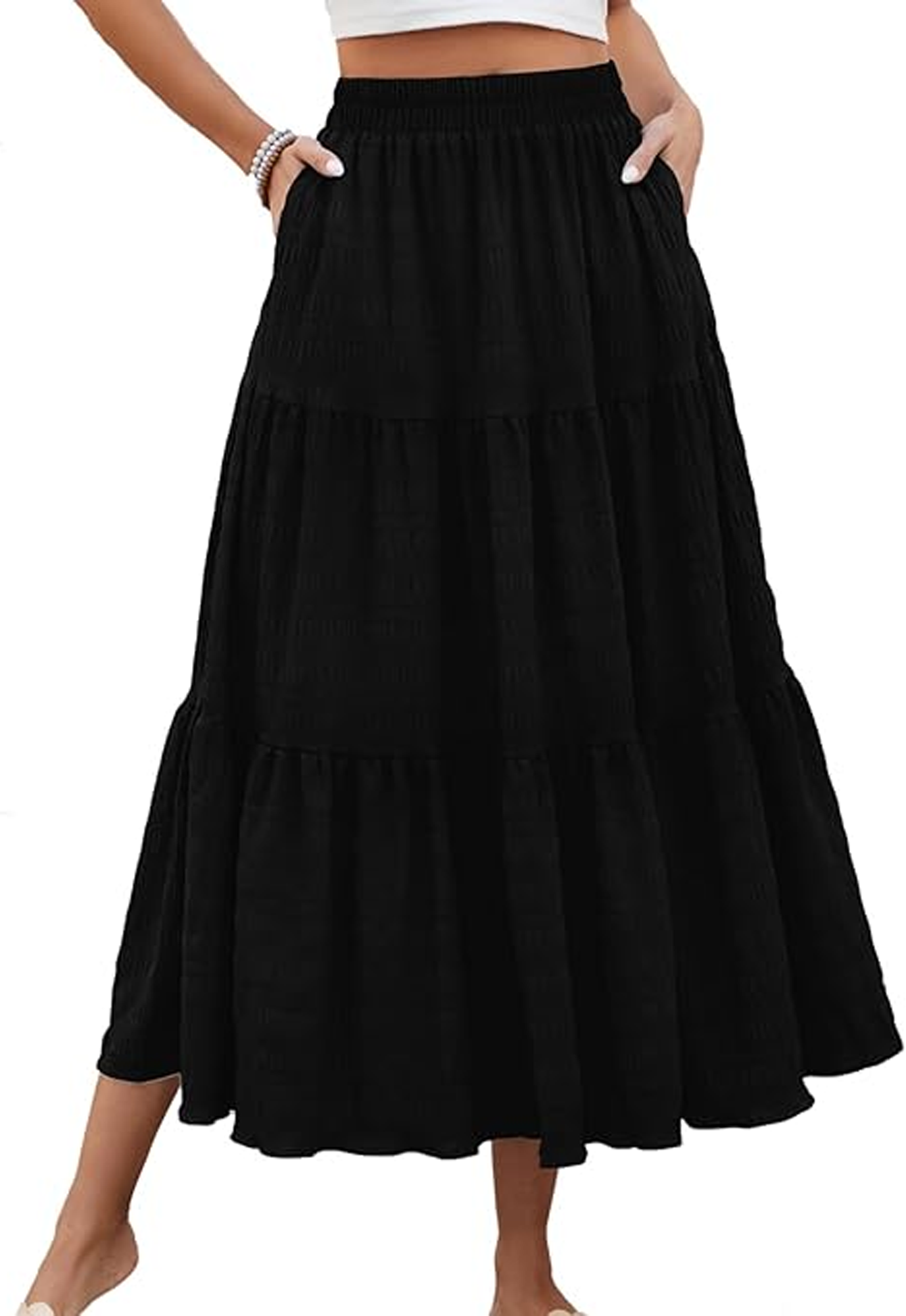 SOMER Skirts For Women Flowy Maxi Skirt Summer Pleated High Waisted Casual Long Skirts With Pockets