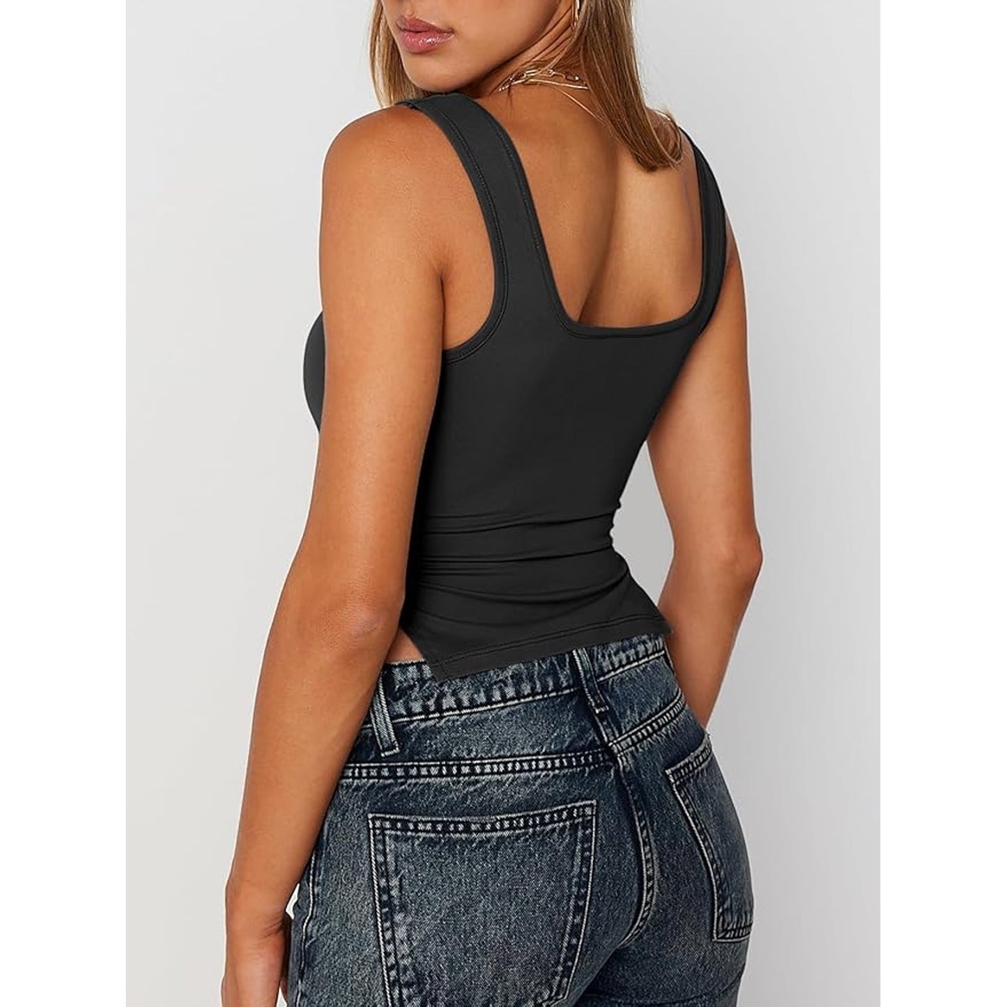 SOMER 2025 Tank Tops for Women Black Sweetheart Neck Sleeveless Summer Tops Casual Slit Hem Shirts