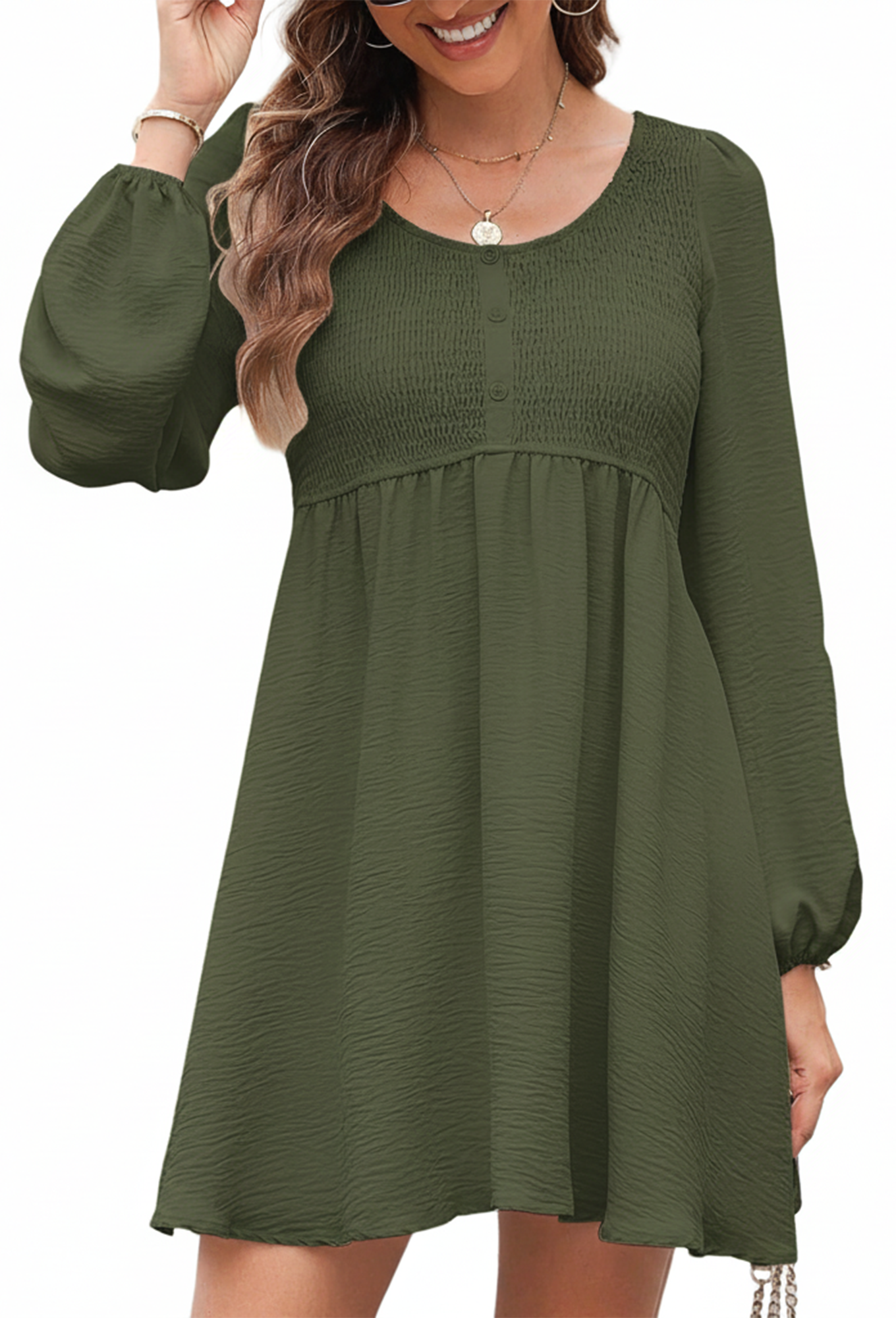 SOMER Casual Dresses for Women, Fall Winter A-Line Midi Dresses for Women 2025 Crewneck Button Up, Cute Long Sleeve Dress for Women
