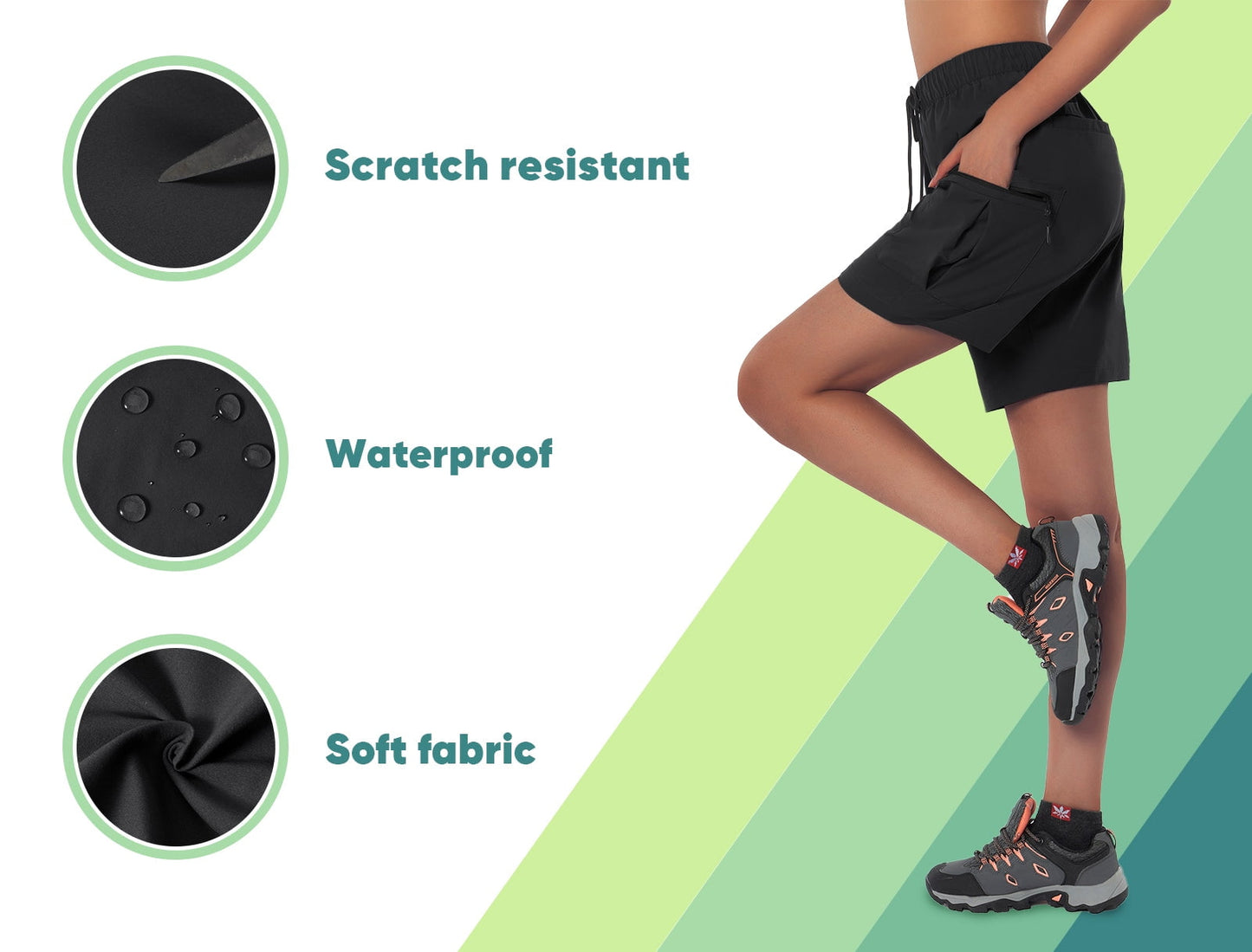 SOMER Women’s Outdoor Cargo Shorts Lightweight Running, Hiking Biker Shorts with Pockets, Black