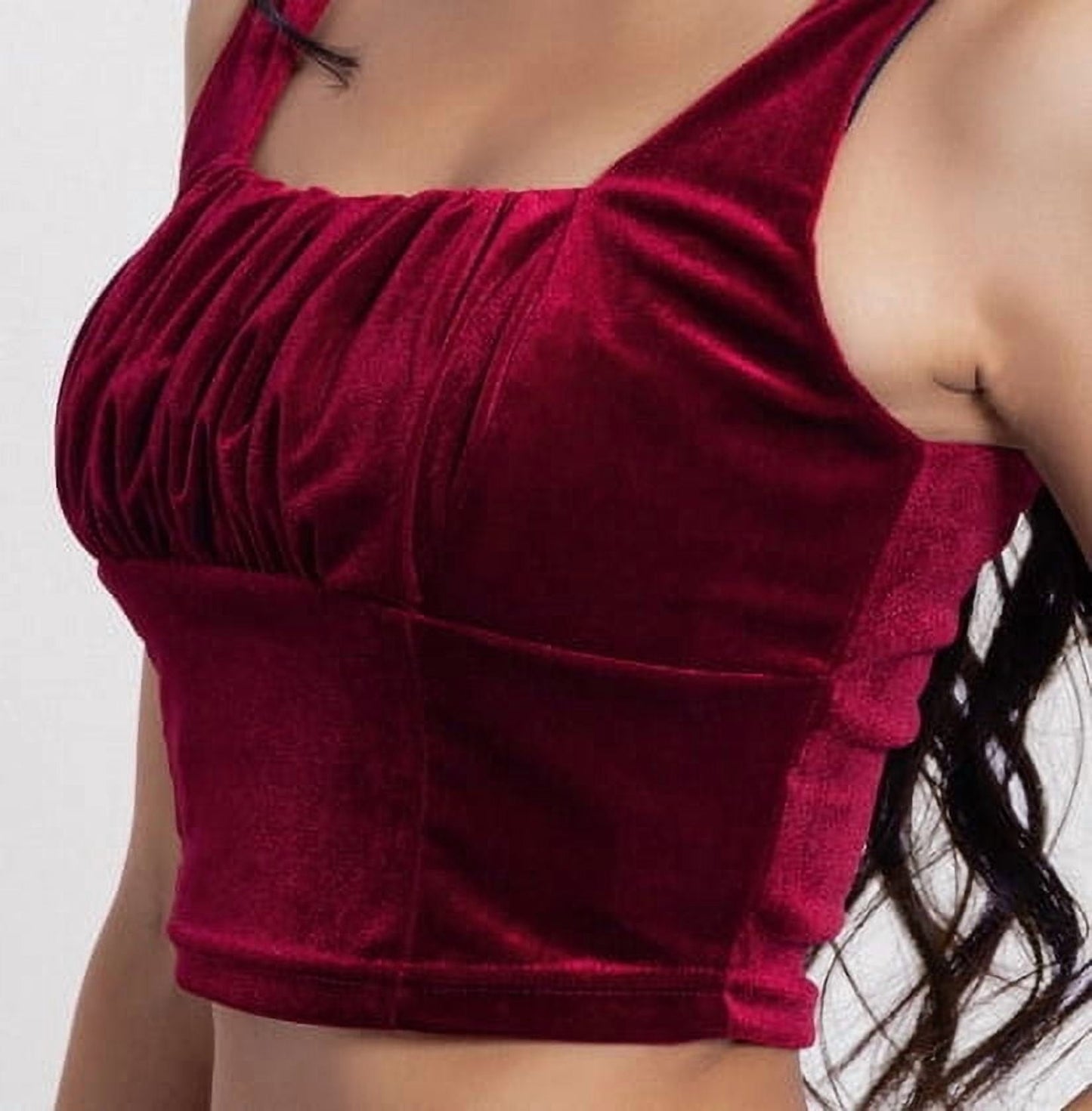 SOMER Womens Tank Tops, Velvet Ruched Crop Tank Top Summer Sleeveless Square Neck Bustier Camisole Sexy Slim Fit Valentine's Day Party Clubwear