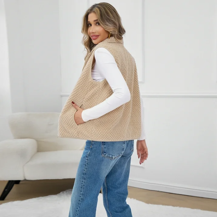 SOMER Women's Cozy Fuzzy Fleece Vest Sherpa Sleeveless Zipper Jacket Warm Lightweight Outerwear with Pocket