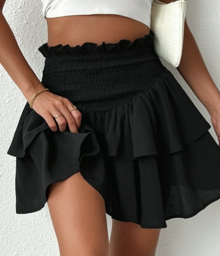 SOMER Mini Skirts for Women Summer High Waist Short Pleated Skirt Pleated A-Line Elastic Ruffle Beach Dress Casual 2025 Black