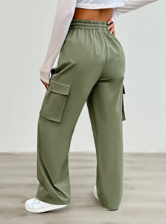 SOMER Cargo Pants Women Drawstring Elastic Joggers for Women High Waist Wide Leg Hiking Pant Trousers Lightweight Casual Pants With Pockets