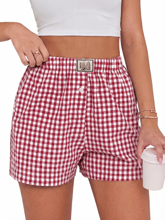 SOMER Women’s Pajama Shorts Gingham Plaid Boxer Lounge Sleep Shorts Casual Bottoms 2026 Summer XL
