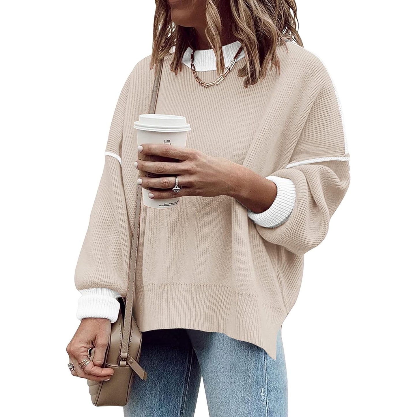 SOMER Womens Oversized Sweaters Fall Fashion Clothes Trendy Batwing Sleeve Colorblock Striped Knit Pullover Tops